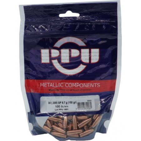 Ogive di marca PPU calibro 30 (308) SOFT POINT 150 grani confezione da 100 pezzi.