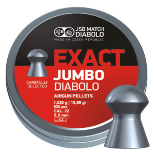 Piombini di marca JSB calibro 5,5 jumbo exact peso 1,03 gr confezione da 500 pezzi.