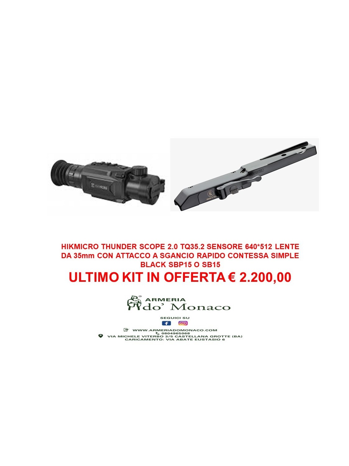 Hikmicro thunder scope 2.0 TQ35.2 con attacco contessa