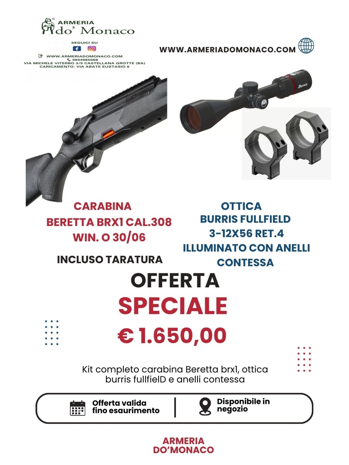 Carabina strighpull di marca P. Beretta calibro 30-06 o 308 win.