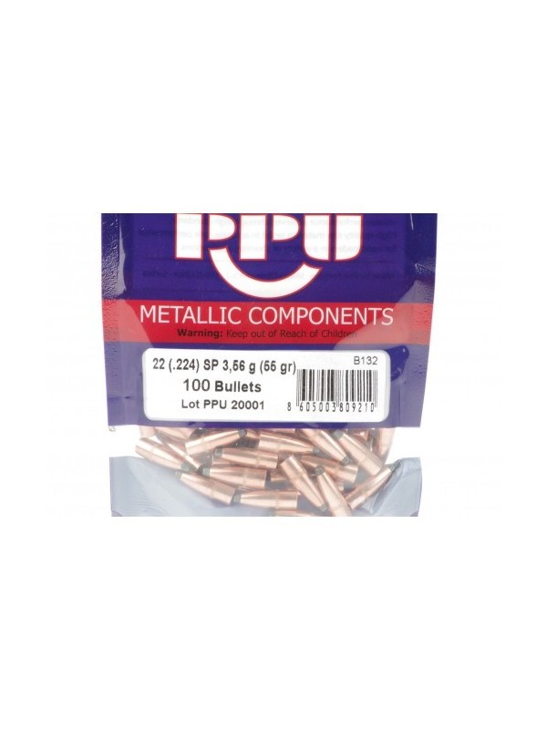 Ogive di marca PPU calibro 22 (224") SOFT POINT 55 grani