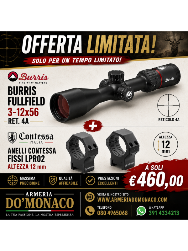 Kit Offerta Burris fullfield 3-12x56 + anelli contessa lpr