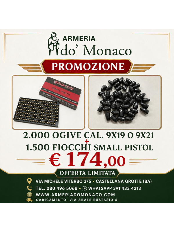 Promo 2000 Ogive 9/124 + 1500 Fiocchi small pistol
